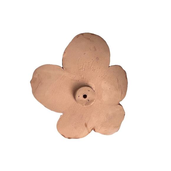 Frog Pink Flower Hanging Wall Decor Lid Hand Made Pottery Leaf Tree Frog Red Eye - Picture 4 of 16